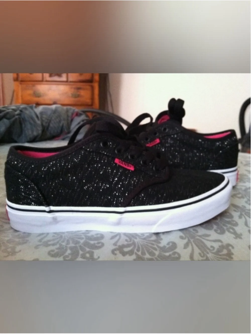 Vans Atwood Tinsel Canvas Glitter Black Skate Sneakers Size 6.5 Women's